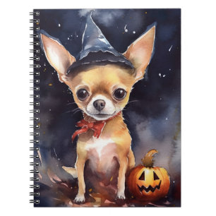 Caderno Espiral Halloween chihuahua com Pumpkins assustado
