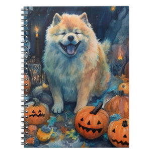 Caderno Espiral Halloween Chow Chow Com Pumpkins Assustado