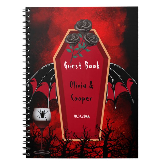 Caderno Espiral Halloween Coffin E Bat Wings Casando Livro de Conv (Frente)