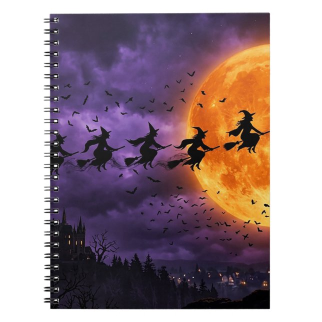 Caderno Espiral Halloween com Lua e Bruxa (Frente)