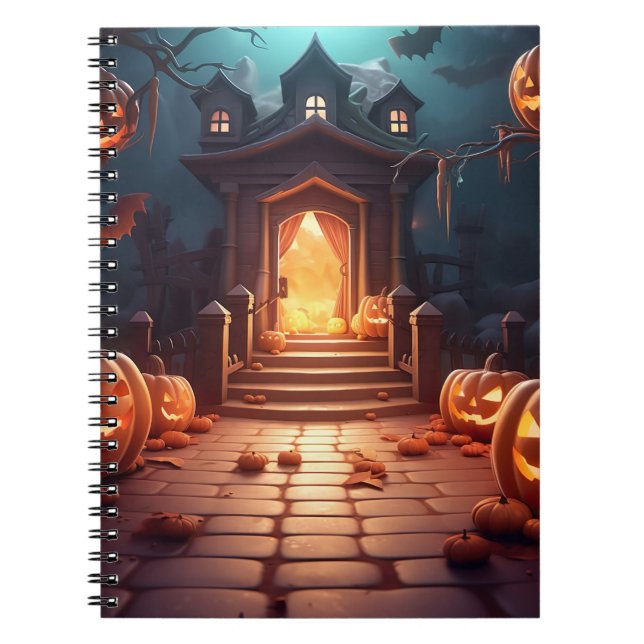 Caderno Espiral Halloween de abóbora brilhante (Frente)