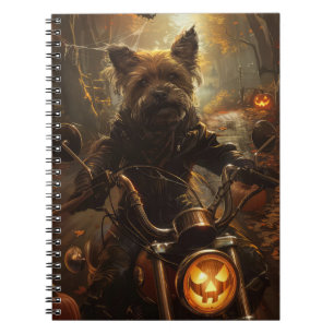 Caderno Espiral Halloween de motocicleta terrier australiano