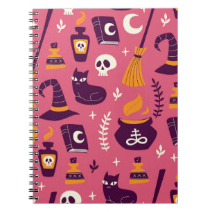 Caderno Espiral Halloween desenhado à mão, padrão desajeitado.