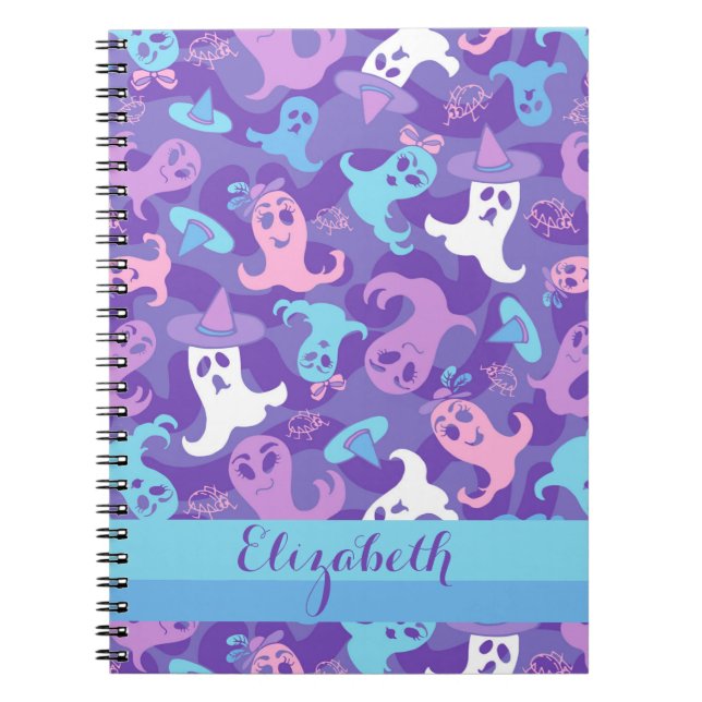Caderno Espiral Halloween Fantasma Notebook Personalizado Roxo (Frente)