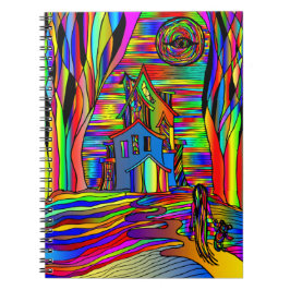 Caderno Espiral Halloween Haunted House Abstrato assustador Colorf