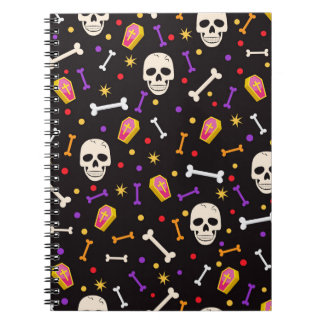 Caderno Espiral Halloween Horror Spooky Crânio Coffin Bone Purple