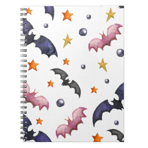Caderno Espiral Halloween illustration with bats and stars