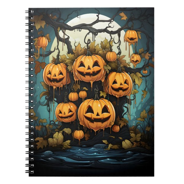Caderno Espiral Halloween Lá Fora Pumpkins Na Árvore (Frente)