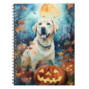 Caderno Espiral Halloween Labrador Com Pumpkins Assustado
