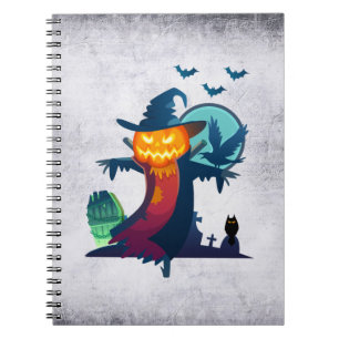 Caderno Espiral Halloween Levantou Espantalho Com Morcegos E Um Co