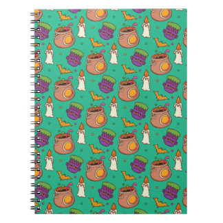 Caderno Espiral Halloween Pattern With Bats and Green Pattern