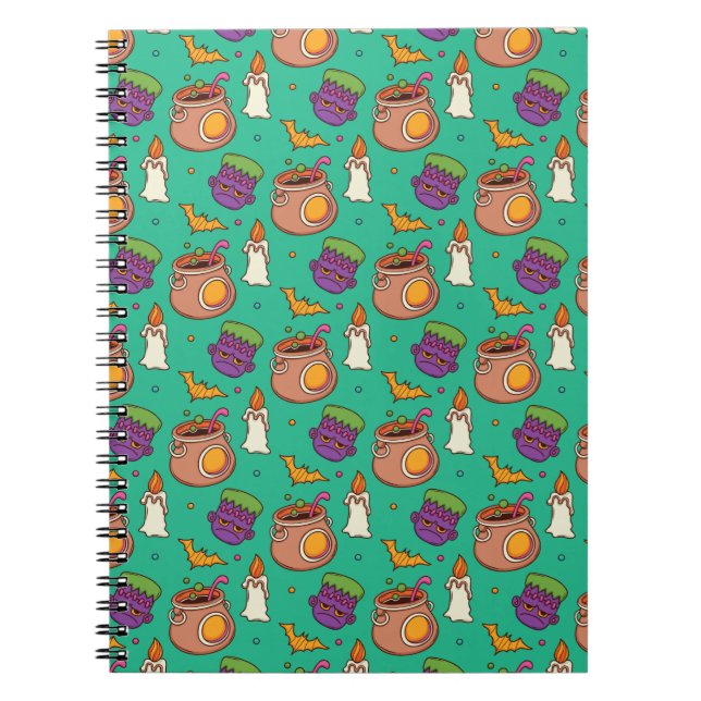 Caderno Espiral Halloween Pattern With Bats and Green Pattern (Frente)