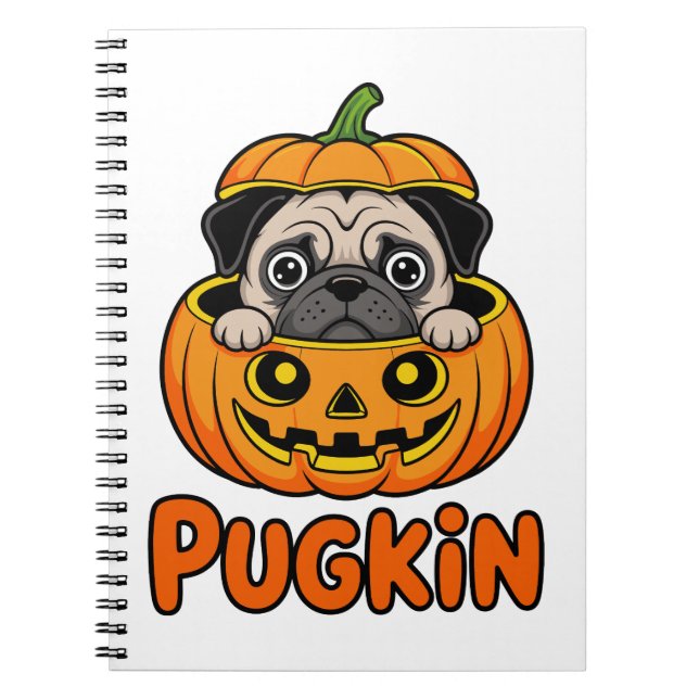 Caderno Espiral Halloween Pugkin, Pumpkin Pug Dog (Frente)