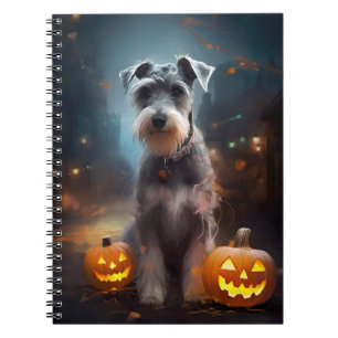 Caderno Espiral Halloween Schnauzer Com Pumpkins Assustado