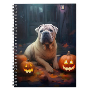 Caderno Espiral Halloween Shar Pei Com Pumpkins Assustado