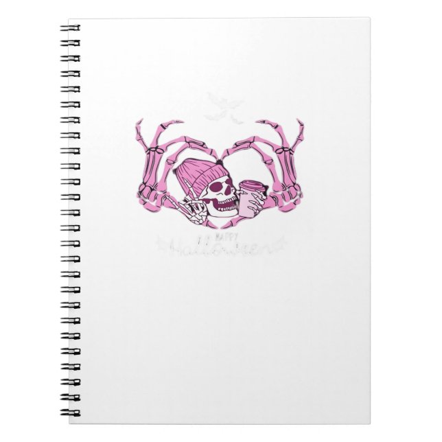 Caderno Espiral Halloween Skull Heart Hands Skeleton Beanie Design (Frente)