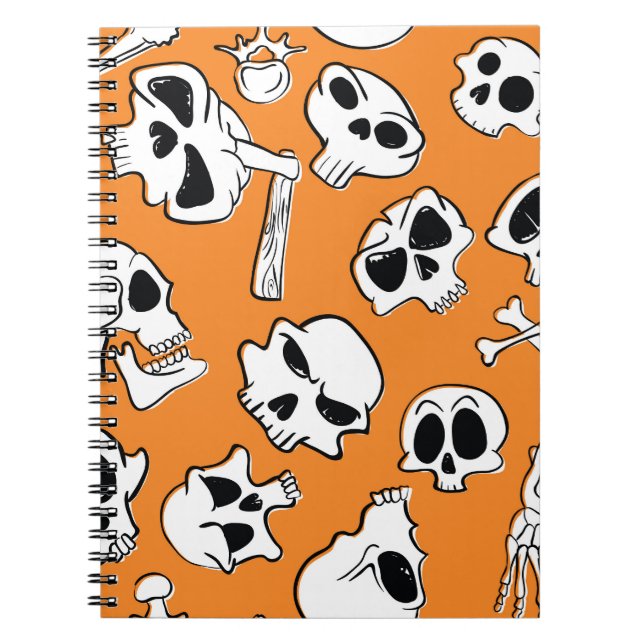Caderno Espiral Halloween Skulls Bones Doodle Patterno (Frente)