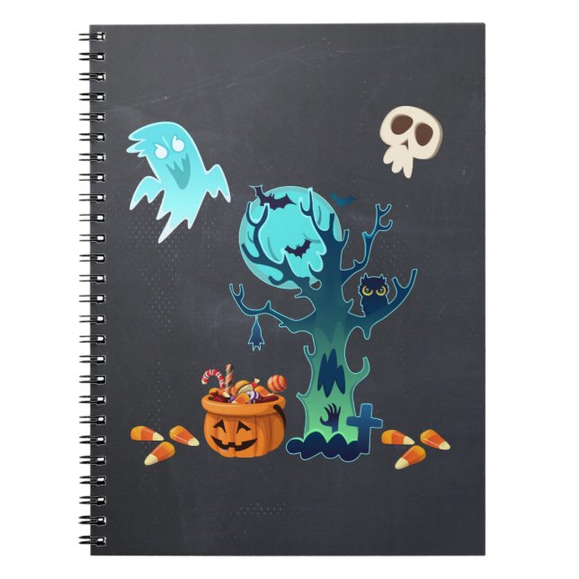 Caderno Espiral Halloween Spooky Ghosts Bats Skulls & Candy (Frente)