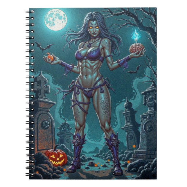 Caderno Espiral Halloween Treat ou Zombie Namorada w Cérebros (Frente)