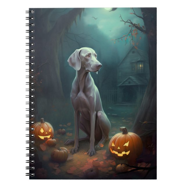 Caderno Espiral Halloween Weimaraner Com Pumpkins Assustado (Frente)