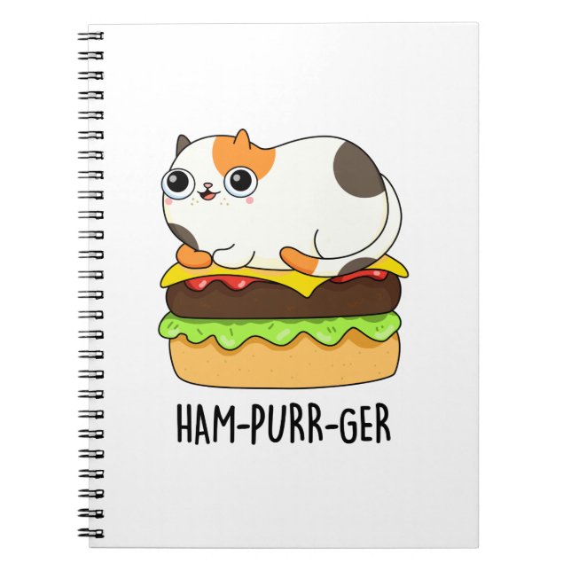Caderno Espiral Ham-Purr-Ger Gato Engraçado Hambúrguer Trocadilho  (Frente)