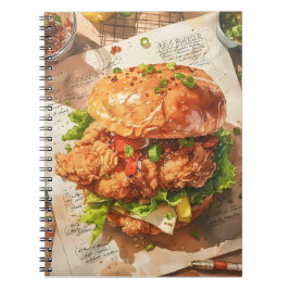 Caderno Espiral Hambúrguer de Frango Frito Gourmet Receitas Aquare