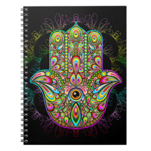 Caderno Espiral Hamsa Fatma Mão Arte Psicodélica