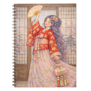Caderno Espiral Hanbok Elegante com Leque