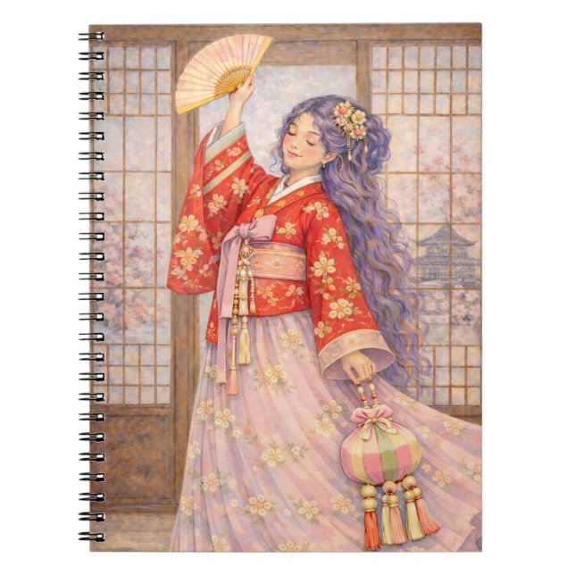 Caderno Espiral Hanbok Elegante com Leque (Frente)