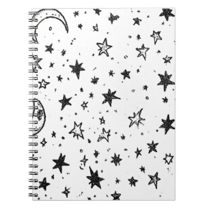 Caderno Espiral Hand Drawn Celestial Night Sky Pattern