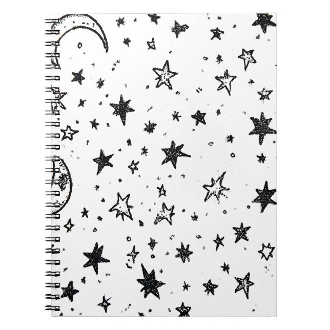 Caderno Espiral Hand Drawn Celestial Night Sky Pattern (Frente)