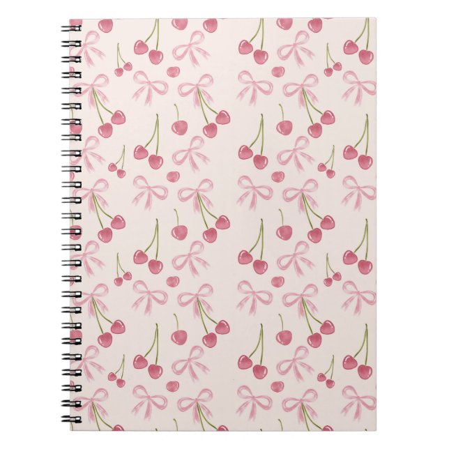Caderno Espiral Hand-drawn Pink Cherry Coquette Seamless Pattern (Frente)
