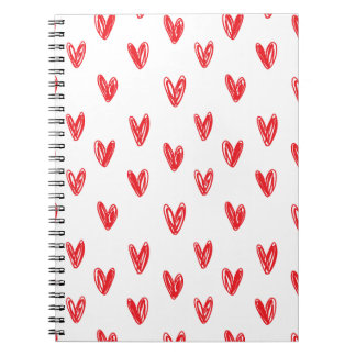 Caderno Espiral Hand Drawn Red Hearts Pattern – Minimal Valentine
