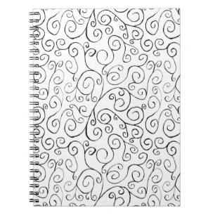 Caderno Espiral Hand-Painted Black Curvy Pattern on White