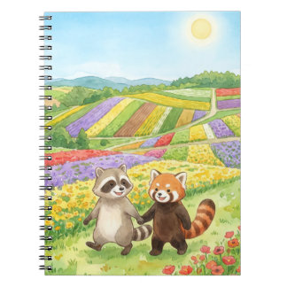 Caderno Espiral Hand-Painted Raccoon & Red Panda Meadow