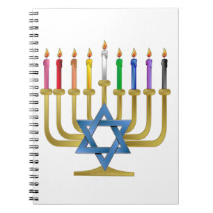 Caderno Espiral Hanukkah Rainbow Candles Dourados Menorah