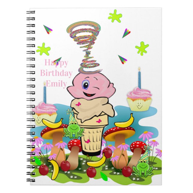 Caderno Espiral Happy Birthday Pink Cupcake Notebook (Frente)