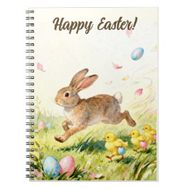 Caderno Espiral Happy Easter Vintage Bunny Spring Illustration