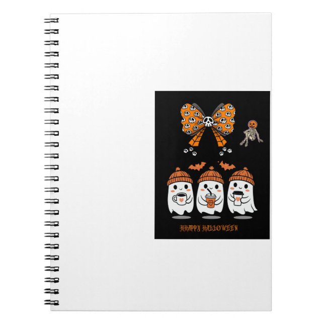 Caderno Espiral Happy Halloween – fantômes café mignons (Frente)