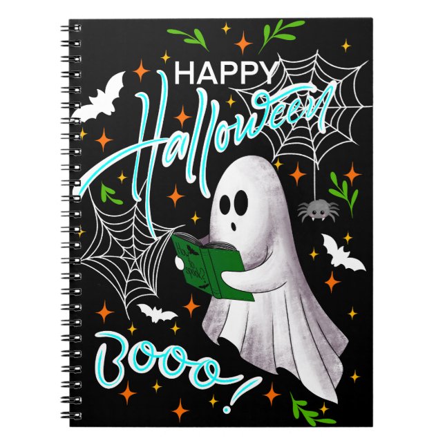 Caderno Espiral Happy Halloween reading ghost (Frente)