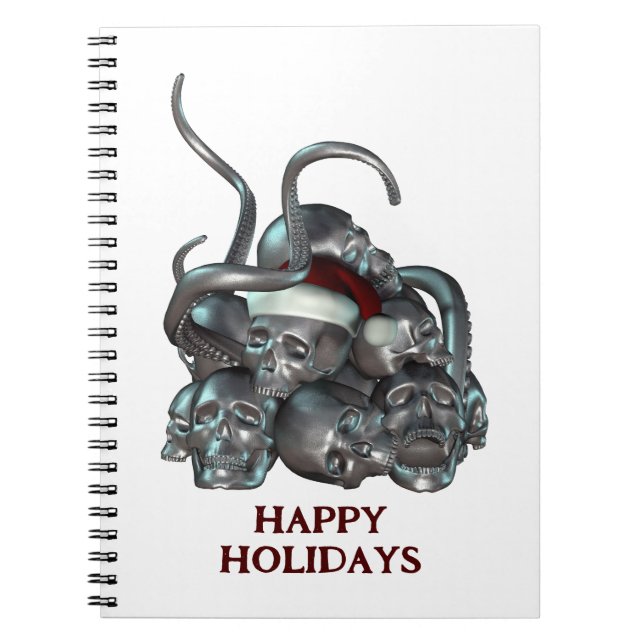 Caderno Espiral Happy Holidays. Skull pile and tentacles (Frente)