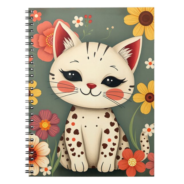 Caderno Espiral Happy Spotted Kitty with Flowers (Frente)
