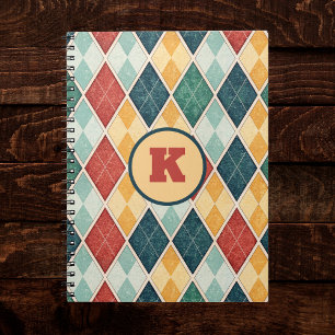 Caderno Espiral Harlequin Vintage Dourado Vermelho Verde Monograma