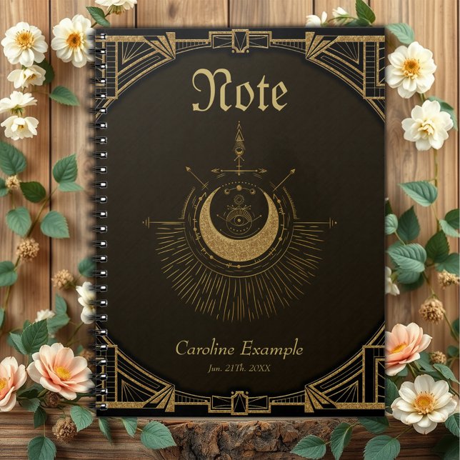 Caderno Espiral Harmonia dos elementos: lua, ouro e geometria. (Criador carregado)