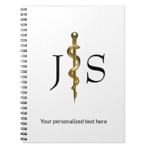 Caderno Espiral Haste Clássica de Asclepius Médica Dourada em Bran
