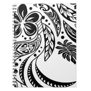 Caderno Espiral Havaiano - Tribal Negro e Branco Polinésio