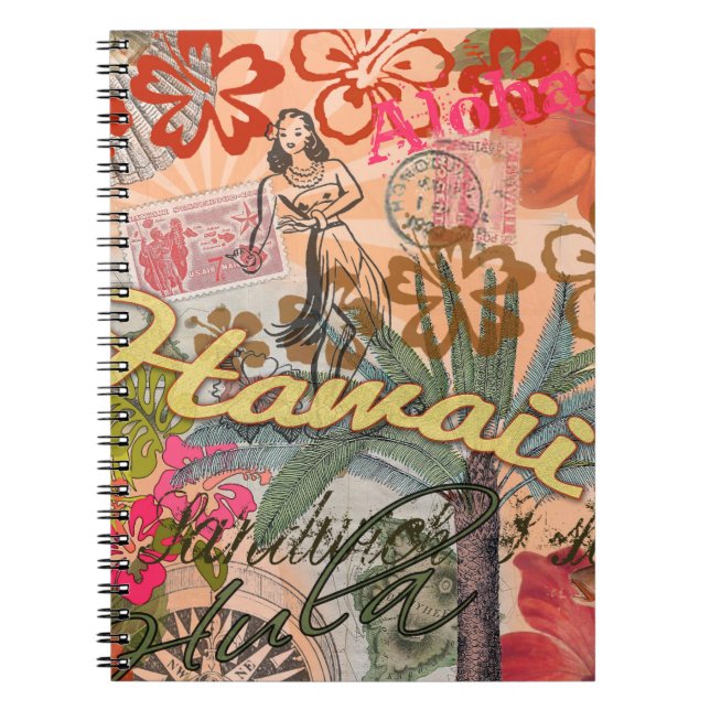 Caderno Espiral Hawaii Hula Viagem Flower Vintage (Frente)