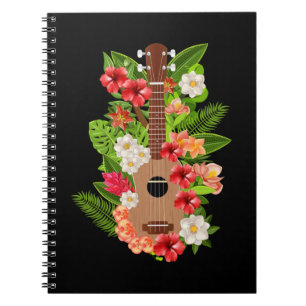 Caderno Espiral Hawaiian Ukulele Guitar Flowers Hawaii