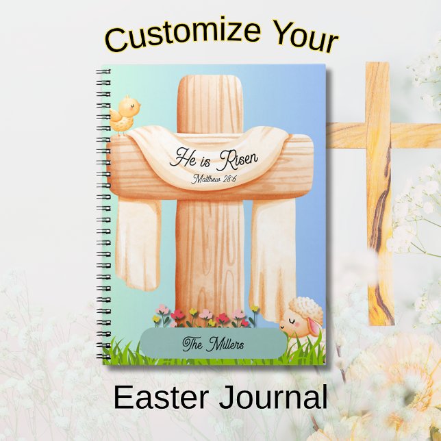 Caderno Espiral He Is Risen Matthew 28:6 Christian Cross  (He is Risen Easter Journal)
