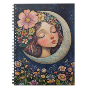 Caderno Espiral Headdress Floral & Crescent Moon